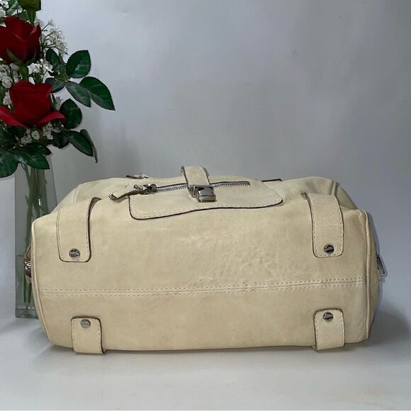 🎊RARE🎊 Via Republica Leather Satchel Beige Large - Picture 6 of 11
